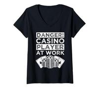 Womens Casino Gambler Danger Player At Work Gambling V-Neck T-Shirt