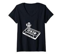 Women's Cassette Pencil Rewind 80s 90s Retro Mixtape Art V-Neck T-Shirt