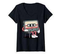 Womens Cassette Tap Player Retro Music Vintage Musician Old Mixtape V-Neck T-Shirt