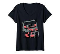 Womens Cassette Tap Player Retro Music Vintage Musician Old Mixtape V-Neck T-Shirt