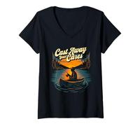 Womens Cast Away Your Cares - Fishing Fisherman Angler Angling V-Neck T-Shirt