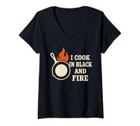 Womens Cast Iron Cooking Skillet Pride Campfire Chef Heritage Cook V-Neck T-Shirt