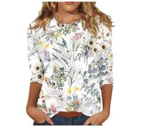 Womens Casual 3/4 Sleeve Scoop Neck Tee Shirts Solid Color Basic Top Blouses