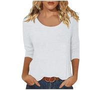 Womens Casual 3/4 Sleeve Scoop Neck Tee Shirts Solid Color Basic Top Blouses