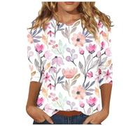 Womens Casual 3/4 Sleeve Scoop Neck Tee Shirts Solid Color Basic Top Blouses