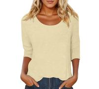 Womens Casual 3/4 Sleeve Scoop Neck Tee Shirts Solid Color Basic Top Blouses