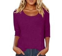 Womens Casual 3/4 Sleeve Scoop Neck Tee Shirts Solid Color Basic Top Blouses