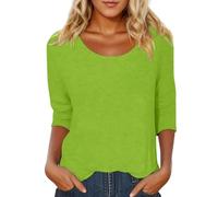 Womens Casual 3/4 Sleeve Scoop Neck Tee Shirts Solid Color Basic Top Blouses