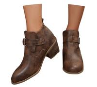 Women's Casual Ankle Boots With Buckle PU Leather Short Boots With Block Heel Autumn Winter Pull-on Booties Large Size Ankle Shoes, 36-43EU(Brown,6 UK)