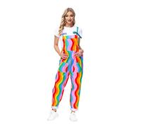 Women's Casual Baggy Overalls Jumpsuit Summer Sleeveless Suspender Romper Pants with Pockets, Rainbow, X-Large