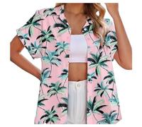 Womens Casual Beach Hawaiian Shirts Tropical Caribbean Funny Summer Shirt Graphic Button Down Short Sleeve Hawaiian Palm Tree Cruise 80S Shirt Mexico Golf Women's Cuban Bowling Shirt Pink