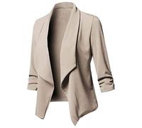 Women's Casual Blazer Casual Lapel Open Front Long Sleeve Work Office Suit Jacket Coat Solid Blazer Dress Jacket(Khaki,X-Large)