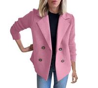 Women's Casual Blazer Jacket Plus Size, Chic and Elegant Women's Blazer, Double Breasted Jacket, Solid Color Suit Clothes Lapel Long Sleeve Outerwear Casual S-5XL, Pink, XXL