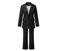 Womens Casual Blazer Suits 2 Piece Work Outfits Open Front Long Sleeve Blazer and Wide Leg Dress Pants Business Office Lady Slim Fit Suits Sets Outfits(Black,XX-Large)