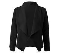 Women's Casual Blazer UK 3/4 Ruched Sleeve Open Front Work Office Cropped Jacket Slim Fit Cardigan Black 3XL