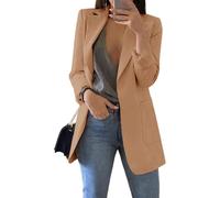 Women's Casual Blazers Open Front Long Sleeve Lapel Collar Work Office Jacket (CAMEL， S)