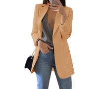 Women's Casual Blazers Open Front Long Sleeve Lapel Collar Work Office Jacket (Khaki, XL)