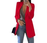 Women's Casual Blazers Open Front Long Sleeve Lapel Collar Work Office Jacket (red, M)