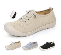 Women's Casual Breathable Slip on Orthopaedic Walking Sneakers, Lightweight Slip on Trainers Wide Toe Mesh Knit Loafers Slide on Tennis Shoes (Beige,43EU)