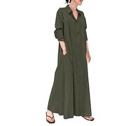 Women's Casual Button Down Cotton Linen Long Shirt Dress with Pockets Maxi Dress with Sleeves Formal (GN2, XL)