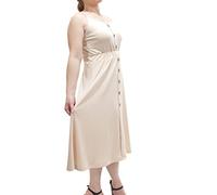 Womens Casual Cami Midi Dress - Solid Colour, Elastic Waist, Strappy Scoop Neck - Perfect Summer Dress for Women UK, Beach or Boho Style, Black, Cream and More (Cream, M)