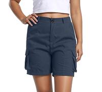 Womens Casual Cargo Shorts Solid Color Knee Length with Pockets Elastic Waistband Comfortable Everyday Wear Drawstring Relaxed Essential Premium Quality