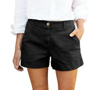 Women's Casual Chino Shorts with Pockets, Button Fastening, Belt Loops, Turn Up Hem, Solid Summer Holiday Beach Walking Everyday Style Travel Outfits UK