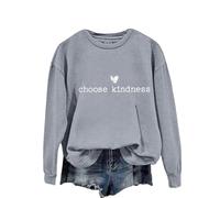Women's Casual Choose Kindness Printed Jumpers, Fall and Winter Trendy Inspirational Crewneck Sweatshirts for Women Outdoor SportS Clothes Ladies Leisure Comfy Pullover Tops (Grey, L)