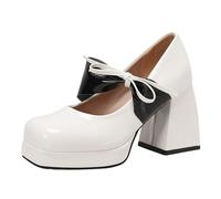 Women's Casual Chunky Heel Sandals Square Toe Mary Jane Candy Color Pure Flat Form College Style Large Size Footwear (White, 5)