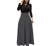 Women's Casual Color Block Floral Long Sleeve Maxi Dress-Elegant Plus Size Bohemian Style Fall Long Dress for Parties Weddings Holiday (Black,4XL)
