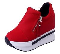 Women's Casual, Comfortable and Lightweight, with a Zipper Design for Easy on and Off. High-Heel Sports Shoes., Red, 5.5 UK
