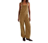 Women's Casual Corduroy Dungarees Loose Fit Bib Overalls with Adjustable Straps Sleeveless Square Collar Jumpsuit Straight Leg Pants with Pockets Solid(Yellow,M)