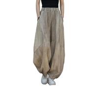 Women's Casual Cotton Linen Baggy Pants with Elastic Waist Relax Fit Lantern Trouser with Pockets, Gray, One size