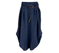Women's Casual Cotton Linen Maxi Skirt Elastic High Waisted Mid Length Skirts Asymmetrical Hem Summer Midi Skirt (Blue,XL)