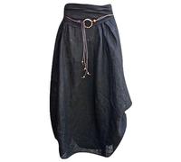 Women's Casual Cotton Linen Maxi Skirt Elastic High Waisted Mid Length Skirts Asymmetrical Hem Summer Midi Skirt (Black,L)