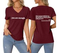 Womens Casual Cotton Tshirts Short Sleeve Mental Health Awareness Dear Person Behind Me Printing Shirt Top Slim Cute Camping Hiking Tshirt Classic Work Going Out Tracksuit Tee Tops Loungewear Wine