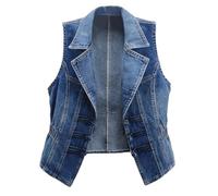 ZISTRCBAO Women'S Casual Denim Waistcoat Plus Size Short Vest Jean Coat - Chinese Style Buckle Slim Fit Suit Collar Denim Vest Sleeveless Denim Jacket,Blue,4Xl