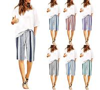 Womens Casual Drawstring Elastic Waist Knee Length Bermuda Shorts Summer Soft Cute Beach Shorts with Pockets UK Size M Blue