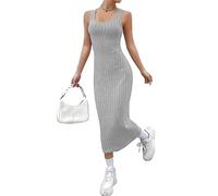 Womens Casual Dresses Tank Long Dress Sleeveless Ribbed Stretch Sexy Scoop Neck Basic Fitting Pencil Cocktail Dress Slim Fit Knitted Side Split Dresses Pink X-Large
