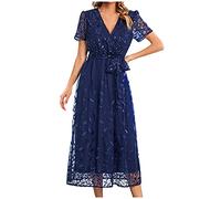 Women's Casual Dressses Slim Fit V-Neck Embroidered Comfortable V Neck Flutter Sleeve High Waist Ruffle Tiered Midi Dresses Elegant Mesh Swing Dresses Wedding Guest Dresses Evening Party Dresses