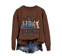 Women's Casual Fashion Just A Girl Who Books Casual Pullover with Long Sleeves Bathrobe Women's Terry Cloth Without, brown, L