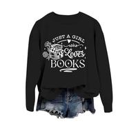 Women's Casual Fashion Just A Girl Who Books Casual Pullover with Long Sleeves Jumpsuit Pyjamas Women Without, black, S