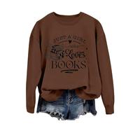 Women's Casual Fashion Just A Girl Who Books Casual Pullover with Long Sleeves Jumpsuit Pyjamas Women Without, brown, L