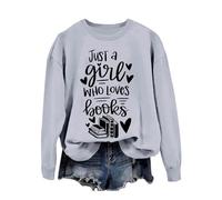 Women's Casual Fashion Just A Girl Who Books Casual Pullover with Long Sleeves Red Pullover Women, Light grey, M