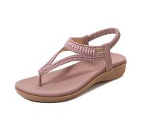 Women's Casual Fashion Sandals Summer Flat Wedge Heel Rhinestone Slippers with Ankle Strap One-Step Beach Sandals,Purple,36