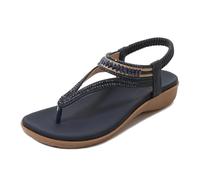 Women's Casual Fashion Sandals Summer Flat Wedge Heel Rhinestone Slippers with Ankle Strap One-Step Beach Sandals,Blue,36