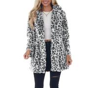Women's Casual Faux Fur Jacket Trendy Long Sleeve Button Up Cow Print Coats Loose Sherpa Fur Outerwear with Pockets, whiteAA, M