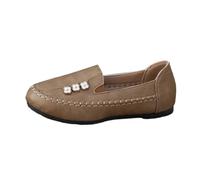 Women's Casual Flat Shoes 2026 Lightweight Slip On Loafers with Stitching Comfort Design for Everyday Wear (Khaki, 5.5)