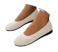 Women's Casual Flats Ballet Shoes Dressy Weave Mesh Breathable Comfortable Shoes Classic Round Toe Solid Color Slip on Lightweight Fashionable Business Work Office Walking Loafers Beige