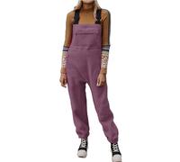 Women's Casual Fleece Overalls Adjustable Straps Warm Baggy Pants Cinch Bottom Jumpsuits with Front Pockets Winter Warmth Jumpsuit Plain Soft Comfy Romper Classic Clothing for Outdoor Red